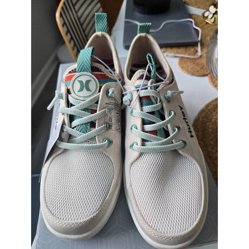 Hurley Womens Bungee Shoes Beige/Teal Striped Insole Lightweight Sneakers Size 6 - Picture 2 of 7